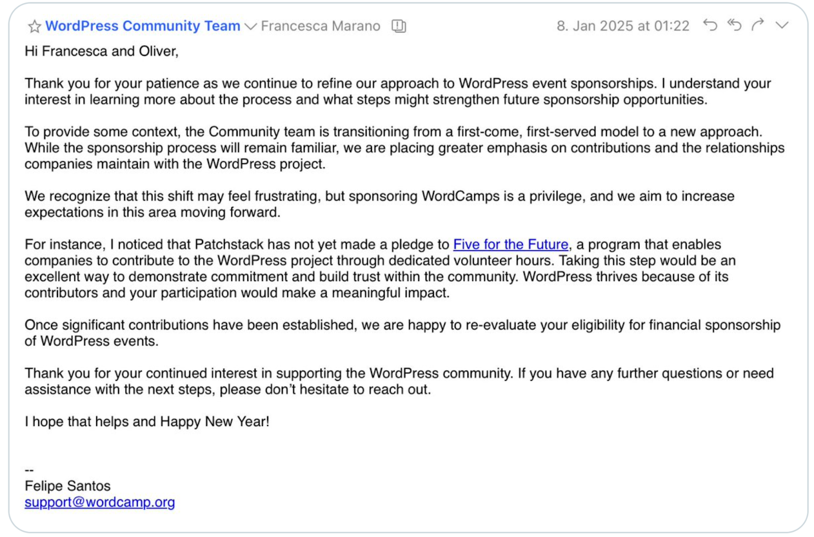 Patchstack Rejected as WordCamp Europe 2025 Sponsor Due to Lack of ‘Significant’ WordPress Contr